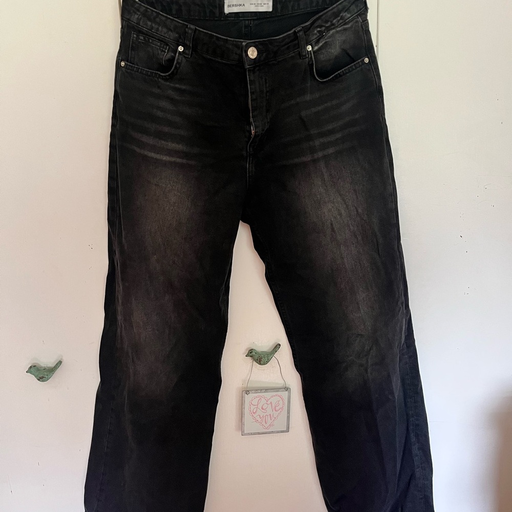 Bershka Black Fade Wide-Leg Jeans